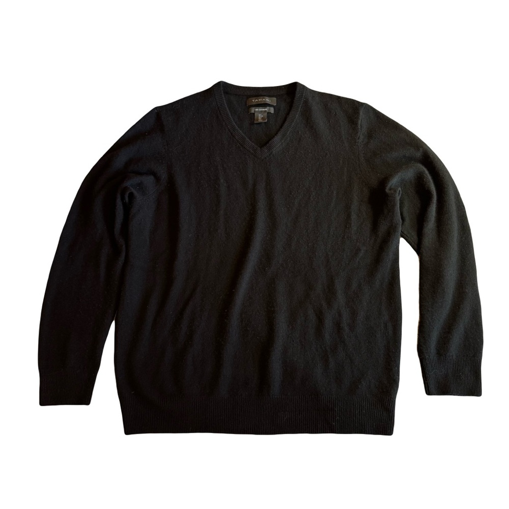 Men's Tahari Cashmere V Neck Sweater Black Size L‎
